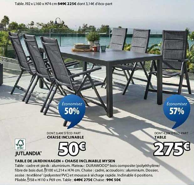 TABLE DE JARDIN HAGEN + CHAISE INCLINABLE MYSEN