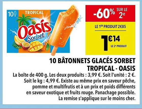 10 BÂTONNETS GLACÉS SORBET TROPICAL - OASIS