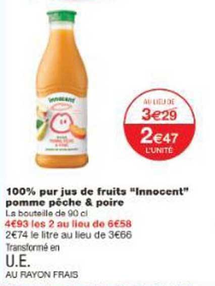 100% pur jus de fruits "Innocent" pomme pêche & poire