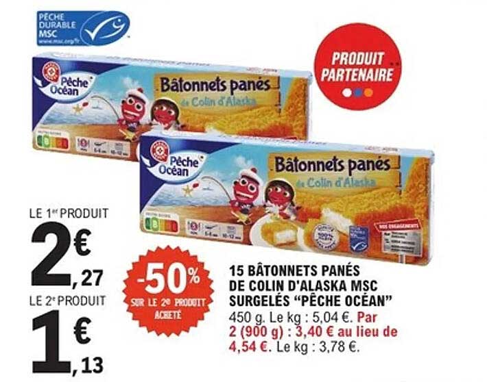 15 Bâtonnets Panés de Colin d'Alaska MSC surgelés "Pêche Océan"
