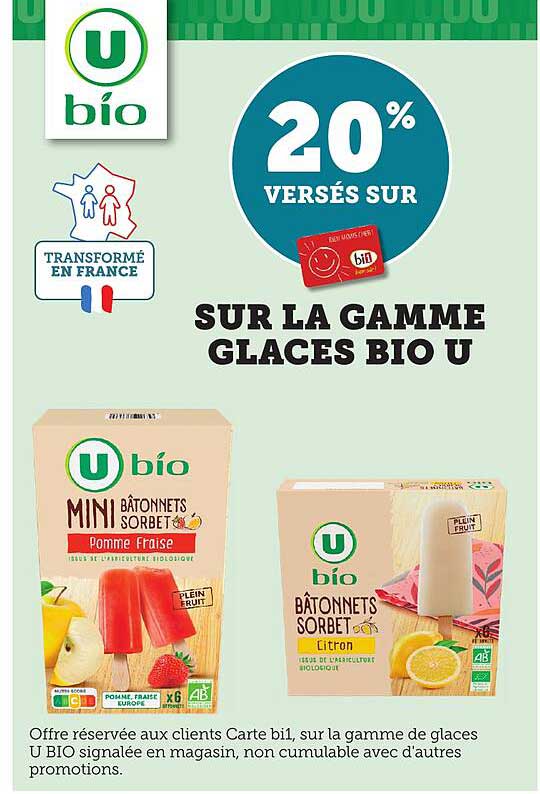 20% VERSÉS SUR LA GAMME GLACES BIO U