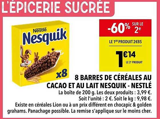8 BARRES DE CÉRÉALES AU CACAO ET AU LAIT NESQUIK - NESTLÉ
