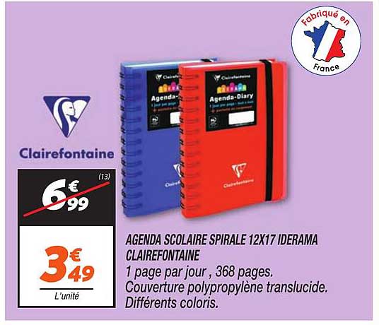 AGENDA SCOLAIRE SPIRALE 12X17 IDERAMA CLAIREFONTAINE