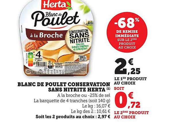 BLANC DE POULET CONSERVATION SANS NITRITE HERTA