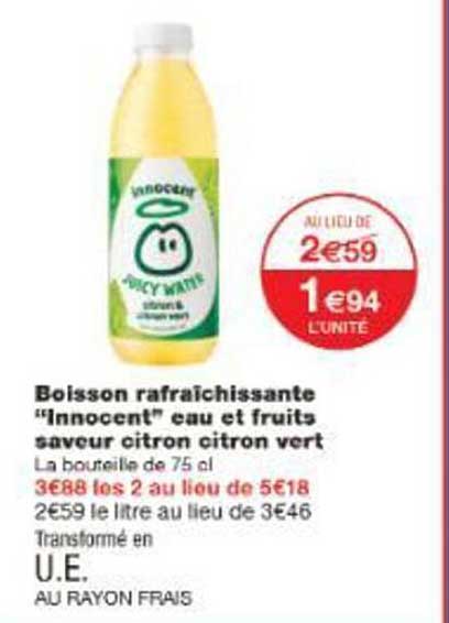 Boisson rafraîchissante "Innocent" eau et fruits saveur citron citron vert