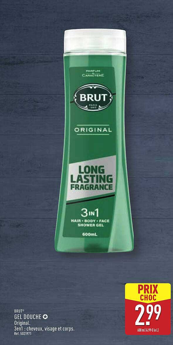 BRUT GEL DOUCHE Original, 3en1 : cheveux, visage et corps.
