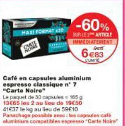 Café en capsules aluminium espresso classique n° 7 "Carte Noire"