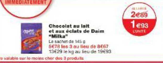 Chocolat au lait et aux éclats de Daim "Milka"