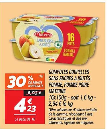 COMPOTES COUPELLES SANS SUCRES AJOUTÉS POMME, POMME POIRE MATERNELLE