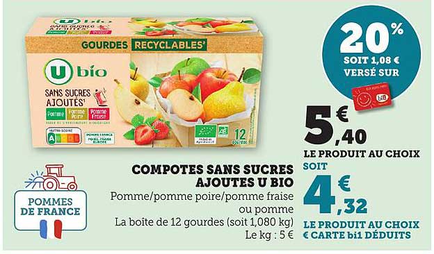 COMPOTES SANS SUCRES AJOUTES U BIO