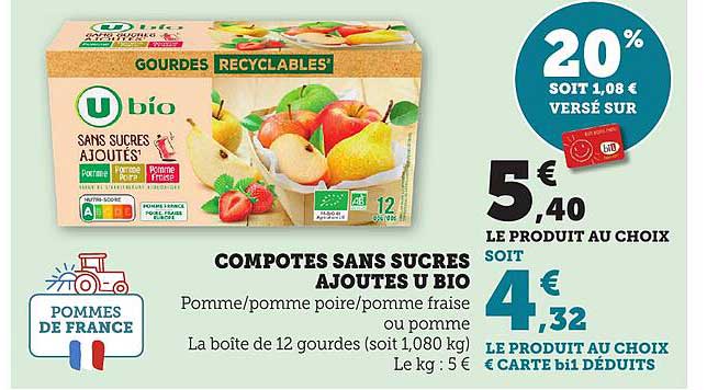 COMPOTES SANS SUCRES AJOUTES U BIO
