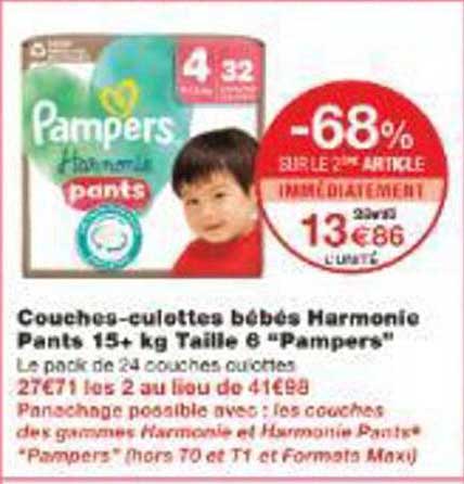 Couches-culottes bébés Harmonie Pants 15+ kg Taille 6 "Pampers"