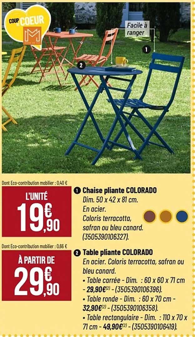 Coup de cœur - Chaise pliante COLORADO et Table pliante COLORADO