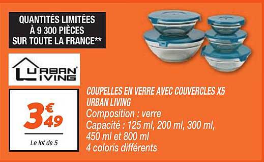 COUPELLES EN VERRE AVEC COUVERCLES X5 URBAN LIVING