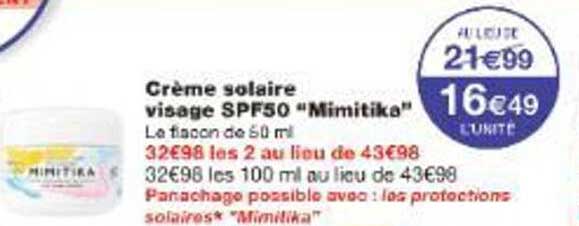 Crème solaire visage SPF50 "Mimitika"