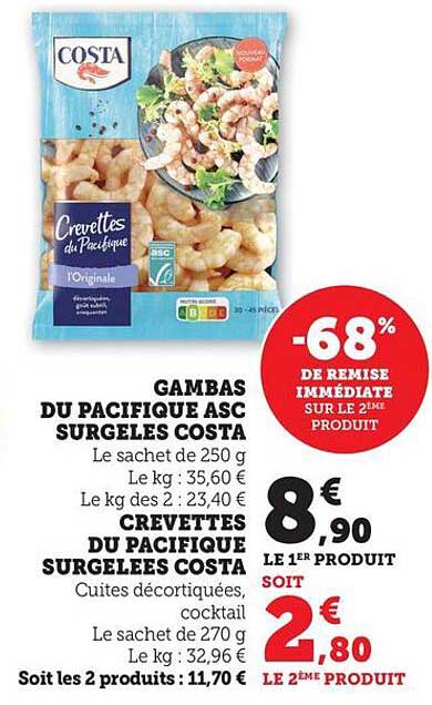Crevettes du Pacifique surgelées Costa
