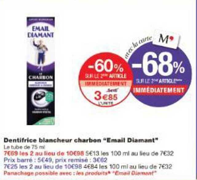 Dentifrice blanchisseur charbon “Email Diamant”
