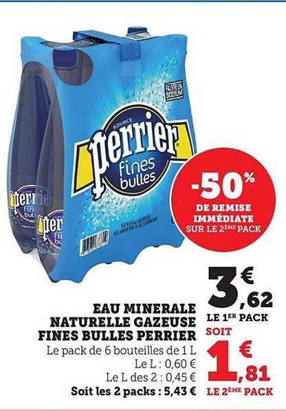 EAU MINERALE NATURELLE GAZEUSE FINES BULLES PERRIER