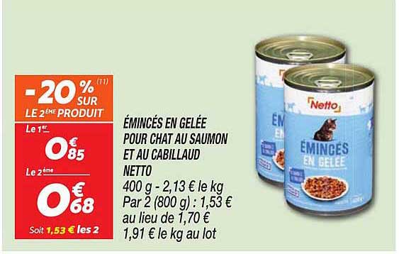 ÉMINCÉS EN GELÉE POUR CHAT AU SAUMON ET AU CABILLAUD