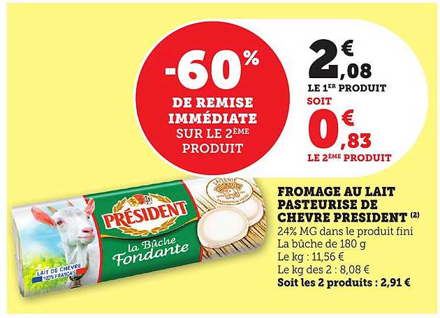 FROMAGE AU LAIT PASTEURISÉ DE CHÈVRE PRÉSIDENT