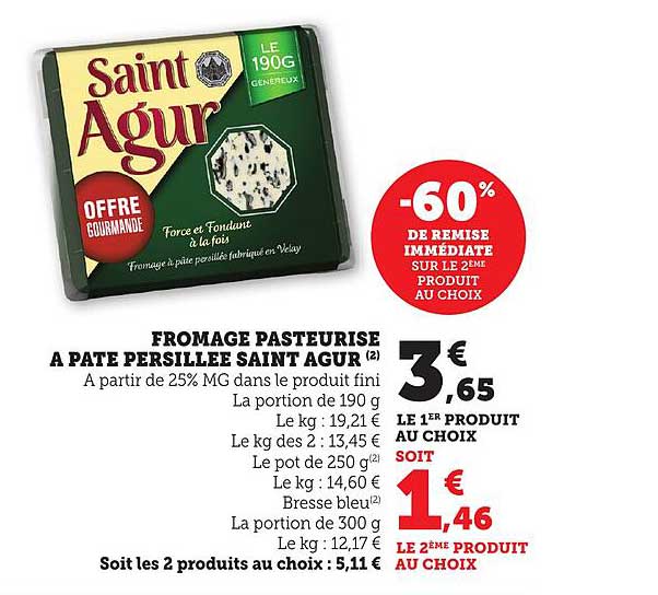 FROMAGE PASTEURISE A PATE PERSILLEE SAINT AGUR
