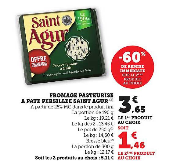 FROMAGE PASTEURISE A PATE PERSILLEE SAINT AGUR