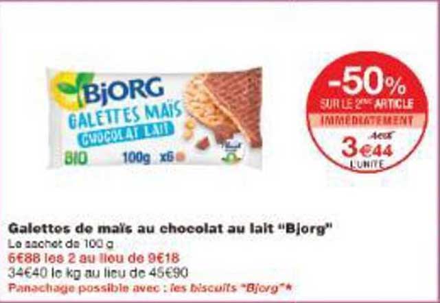 Galettes de maïs au chocolat au lait "Bjorg"