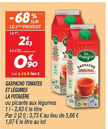 GASPACHO TOMATES ET LÉGUMES LA POTAGÈRE