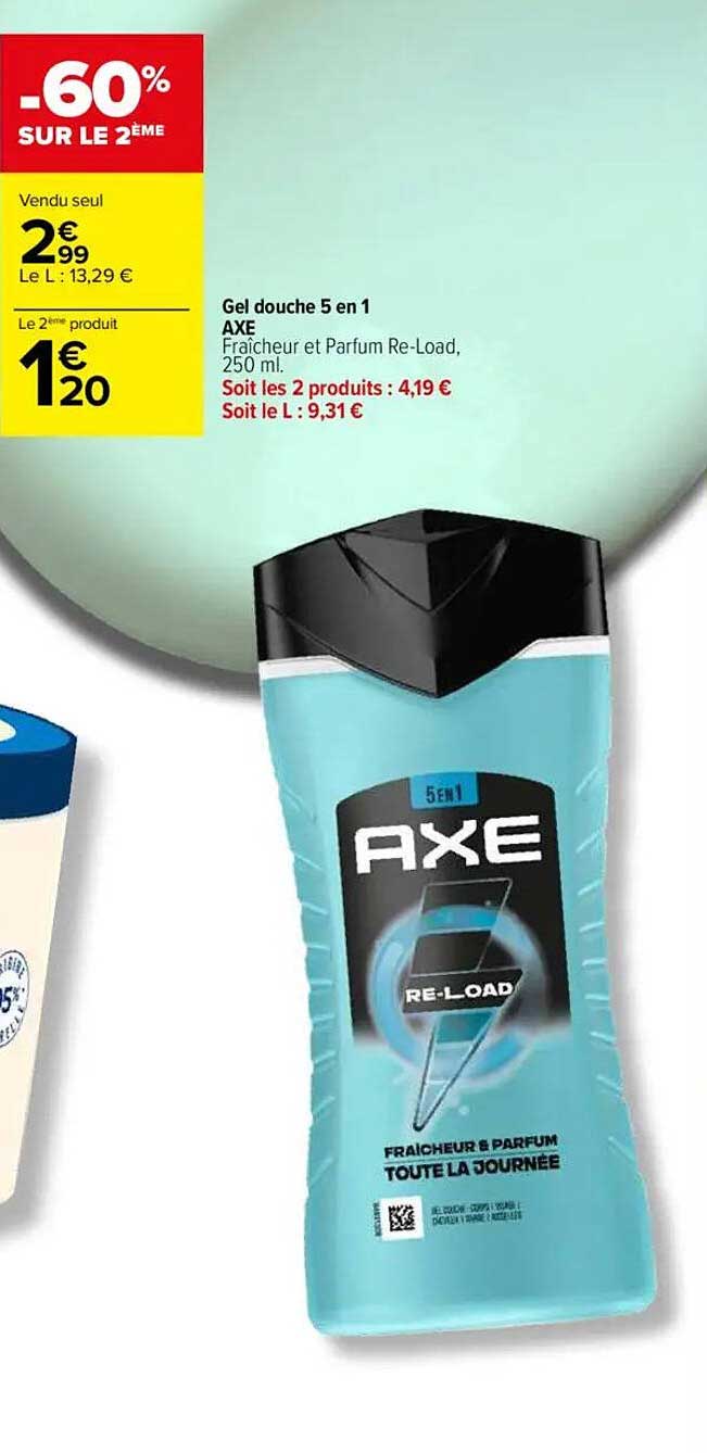 Gel douche 5 en 1 AXE Fraîcheur et Parfum Re-Load, 250 ml