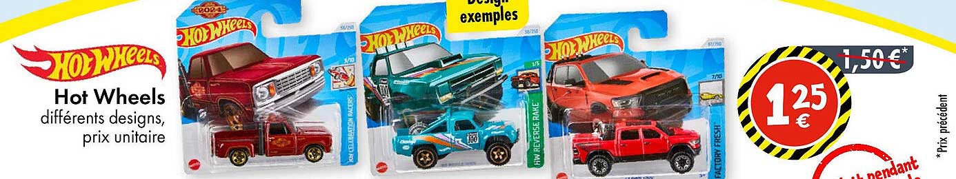 Hot Wheels différents designs, prix unitaire