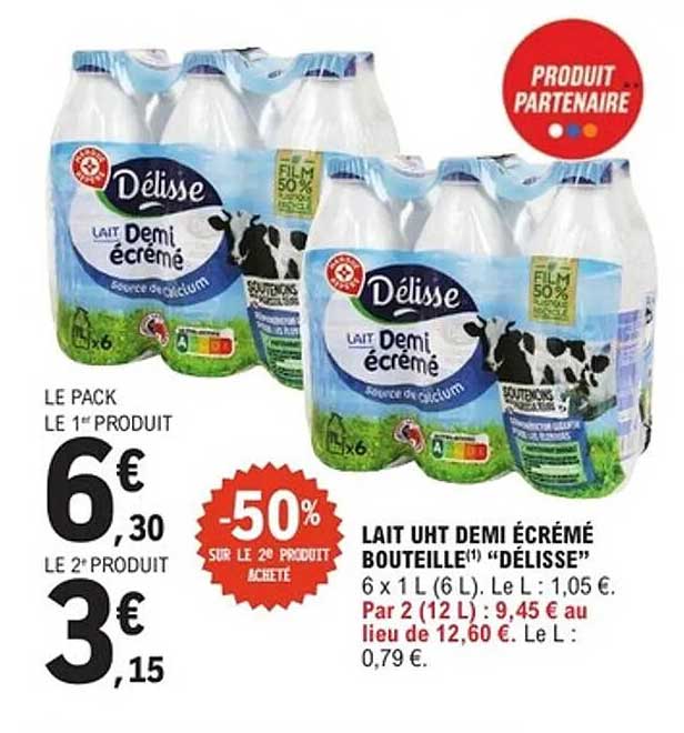 Lait UHT Demi Écrémé Bouteille "Délisse"