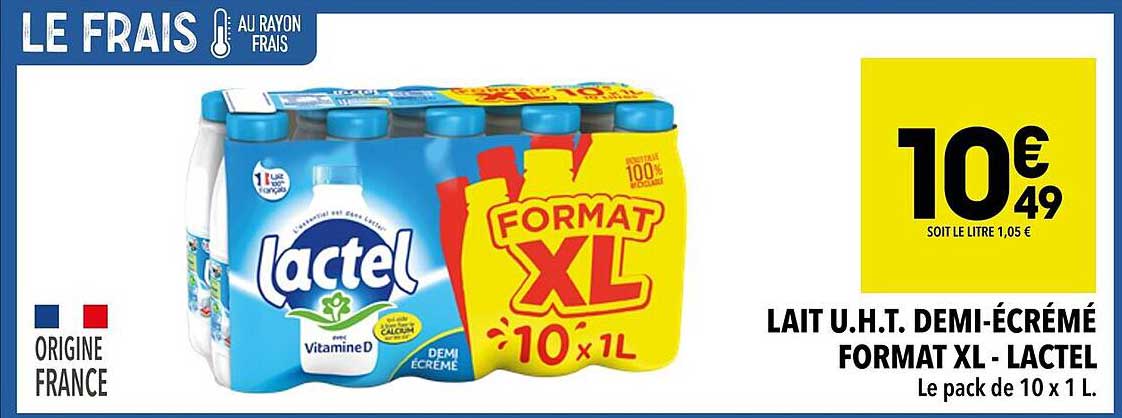 LAIT U.H.T. DEMI-ÉCRÉMÉ FORMAT XL - LACTEL