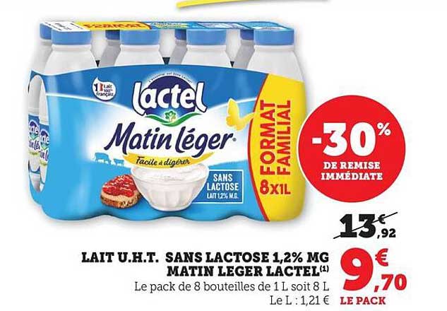 LAIT U.H.T. SANS LACTOSE 1,2% MG MATIN LEGER LACTEL