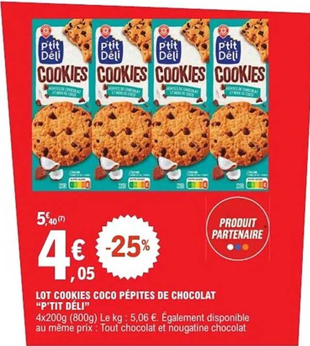 LOT COOKIES COCO PÉPITES DE CHOCOLAT “P’TIT DÉLI”