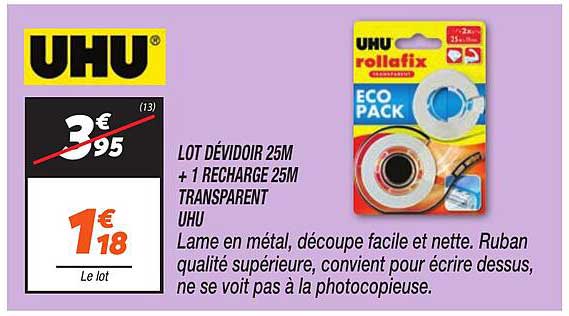 LOT DÉVIDOIR 25M + 1 RECHARGE 25M TRANSPARENT