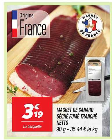 MAGRET DE CANARD SÉCHÉ FUMÉ TRANCHÉ NETTO