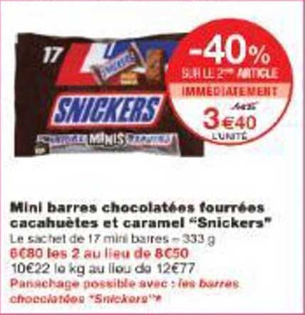 Mini barres chocolatées fourrées cacahuètes et caramel “Snickers”