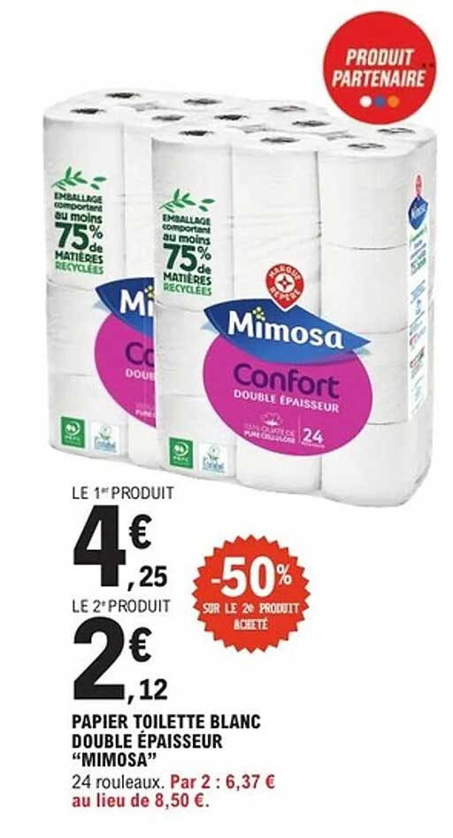 PAPIER TOILETTE BLANC DOUBLE ÉPAISSEUR “MIMOSA”