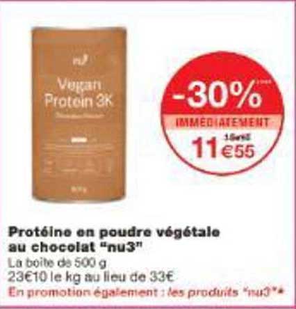 Protéine en poudre végétale au chocolat “nu3”