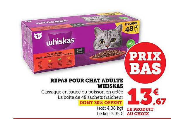 REPAS POUR CHAT ADULTE WHISKAS