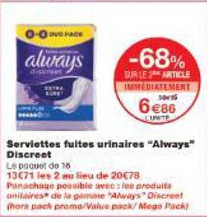 Serviettes fuites urinaires “Always” Discreet