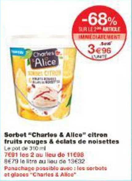 Sorbet "Charles & Alice" citron fruits rouges & éclats de noisettes
