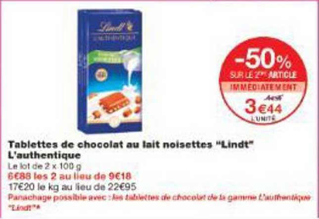 Tablettes de chocolat au lait noisettes "Lindt" L'authentique