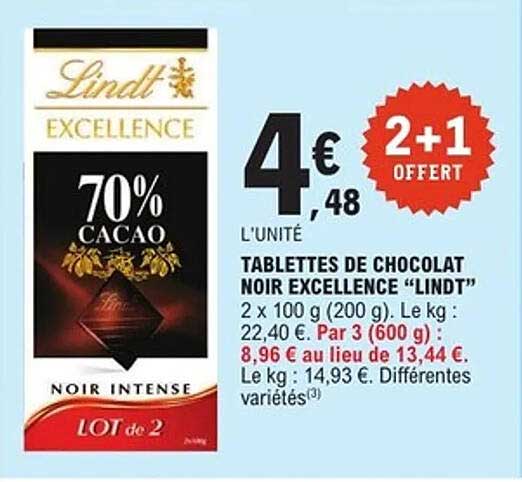 TABLETTES DE CHOCOLAT NOIR EXCELLENCE "LINDT"