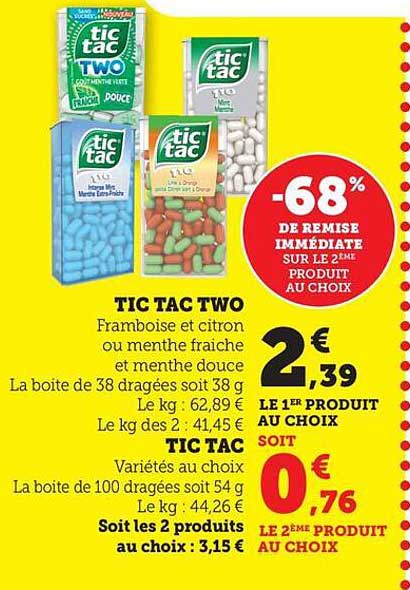 TIC TAC TWO Framboise et citron ou menthe fraîche
