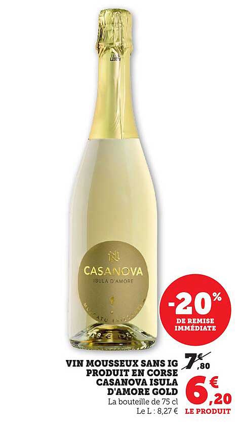VIN MOUSSEUX SANS IG PRODUIT EN CORSE CASANOVA ISULA D'AMORE GOLD