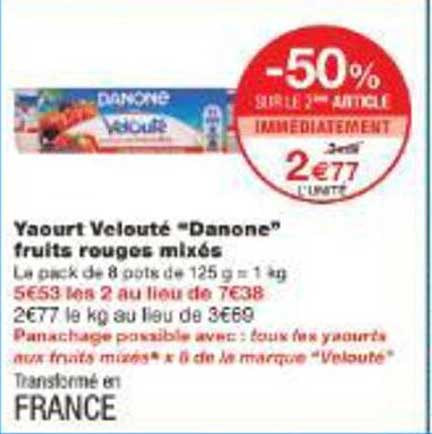 Yogourt Velouté "Danone" fruits rouges mixés