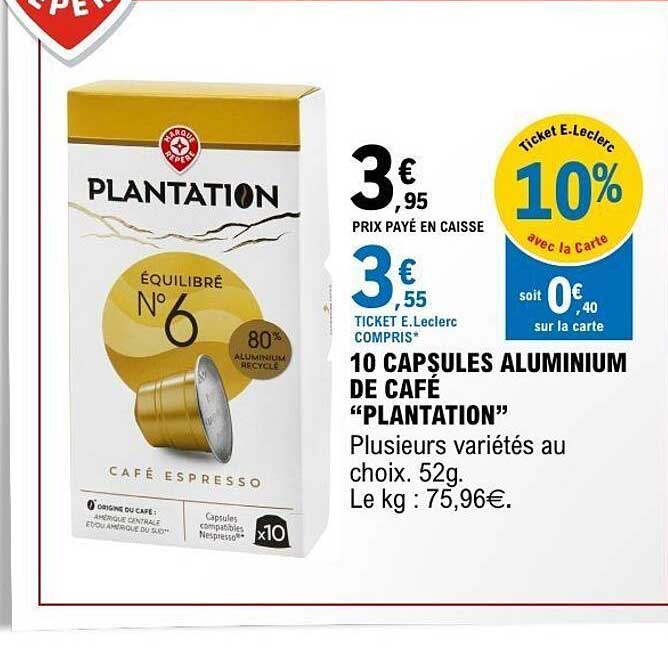 10 CAPSULES ALUMINIUM DE CAFÉ “PLANTATION”