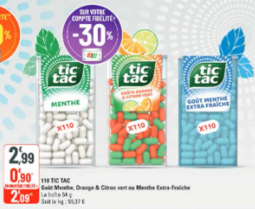 110 TIC TAC Goût Menthe, Orange & Citron vert ou Menthe Extra-Fraîche