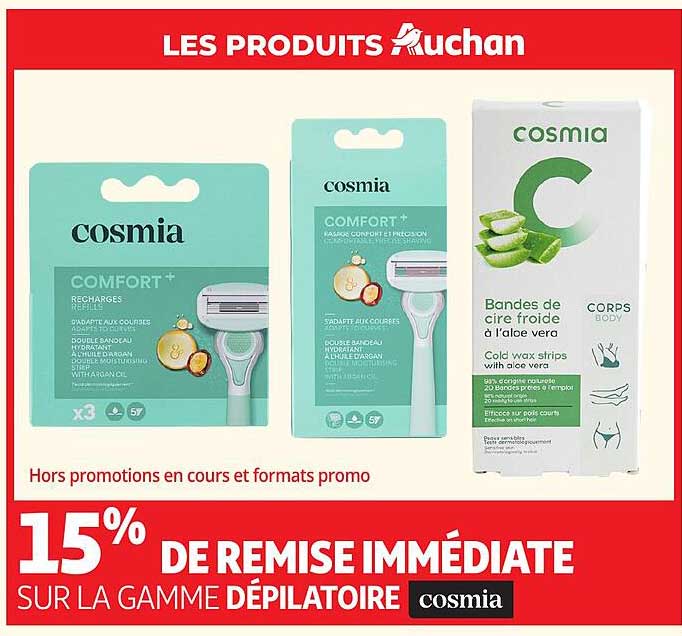 15% DE REMISE IMMÉDIATE SUR LA GAMME DÉPILATOIRE cosmia